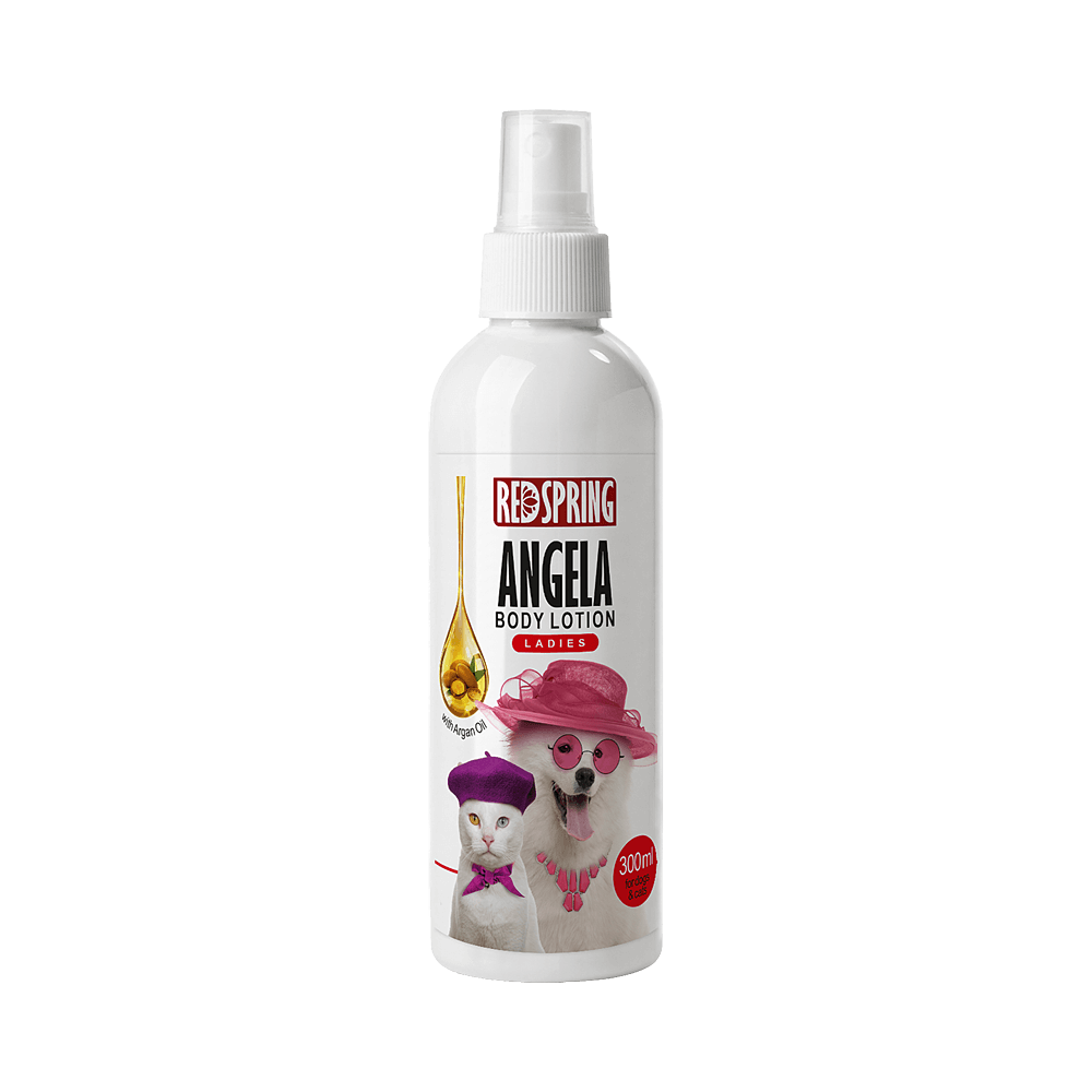 لوسیون بدن آنجلا برای سگ و گربه‌های لیدی با روغن آرگان، نرم‌کننده و مرطوب‌کننده پوست و مو | پت گوگولی