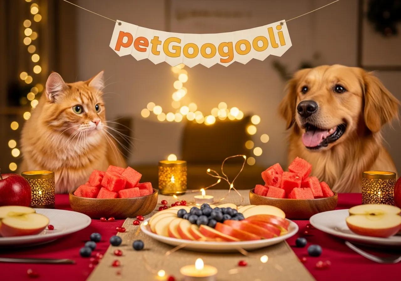 سگ و گربه در حال لذت بردن از میوه‌های بی‌خطر یلدا