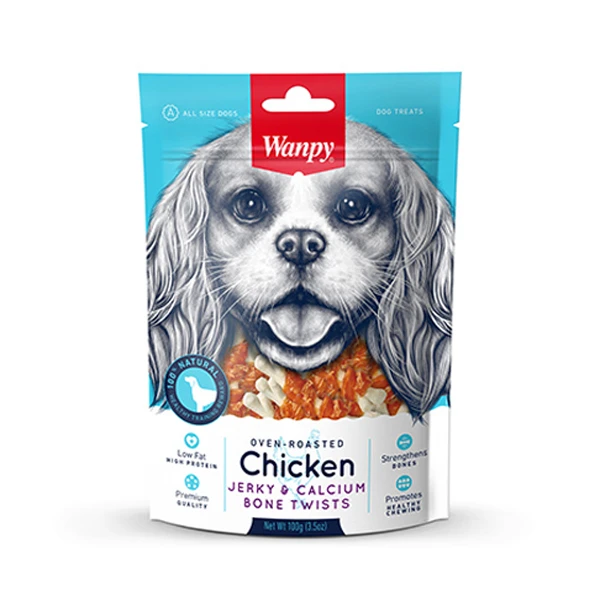 غذای تشویقی سگ ونپی مدل Chicken Jerky And Calcium Bone Twists وزن 100 گرم غذای تشویقی سگ ونپی مدل Chicken Jerky And Calcium Bone Twists وزن 100 گرم
